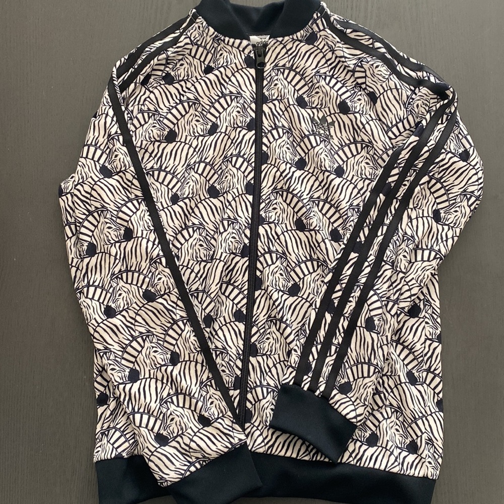 Adidas Zebra Print Velour Zip Up Jacket - Youth Medium